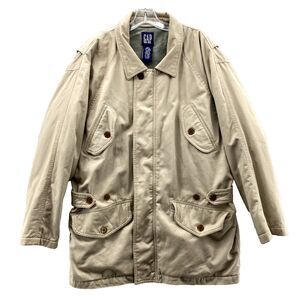 Vintage Gap Pea Coat Trench Jacket Mens Medium Beige Utility Barn Field Academia